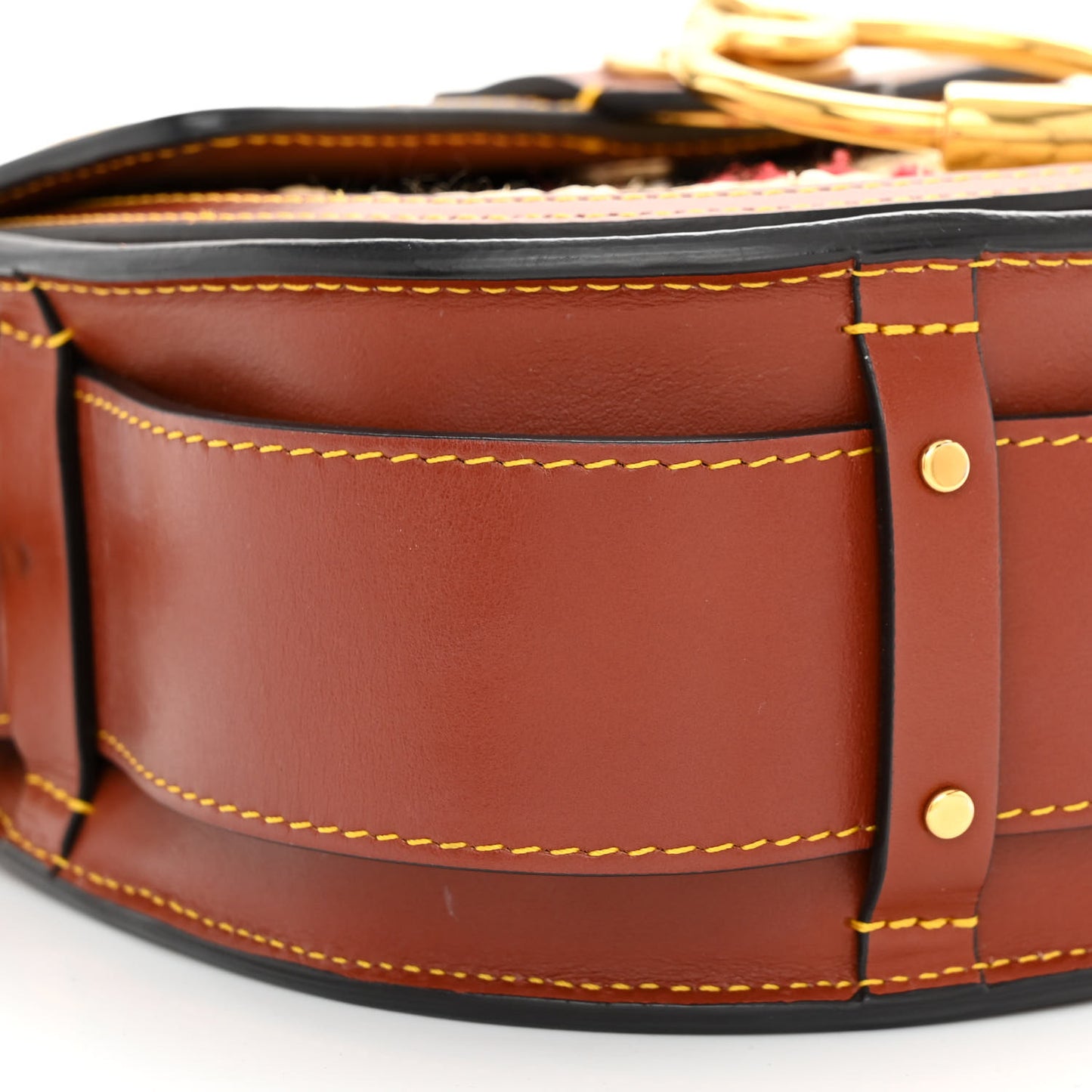 Calfskin Raffia Embroidered Small Tess Bag Sepia Brown