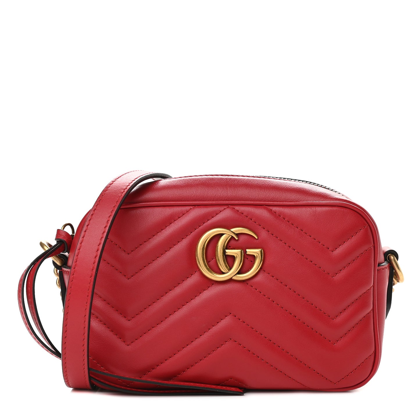 Calfskin Matelasse Mini GG Marmont Chain Shoulder Bag Hibiscus Red
