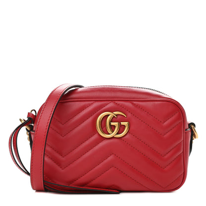 Gucci Calfskin Matelasse Mini GG Marmont Chain Shoulder Bag Hibiscus Red 1 of 9