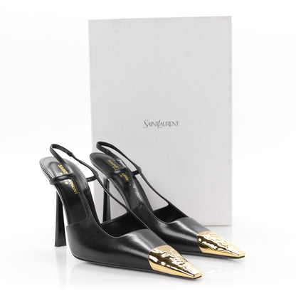 Saint Laurent Smooth Calfskin Jeanne 110 Slingback Pumps 38 Black Gold 10 of 10