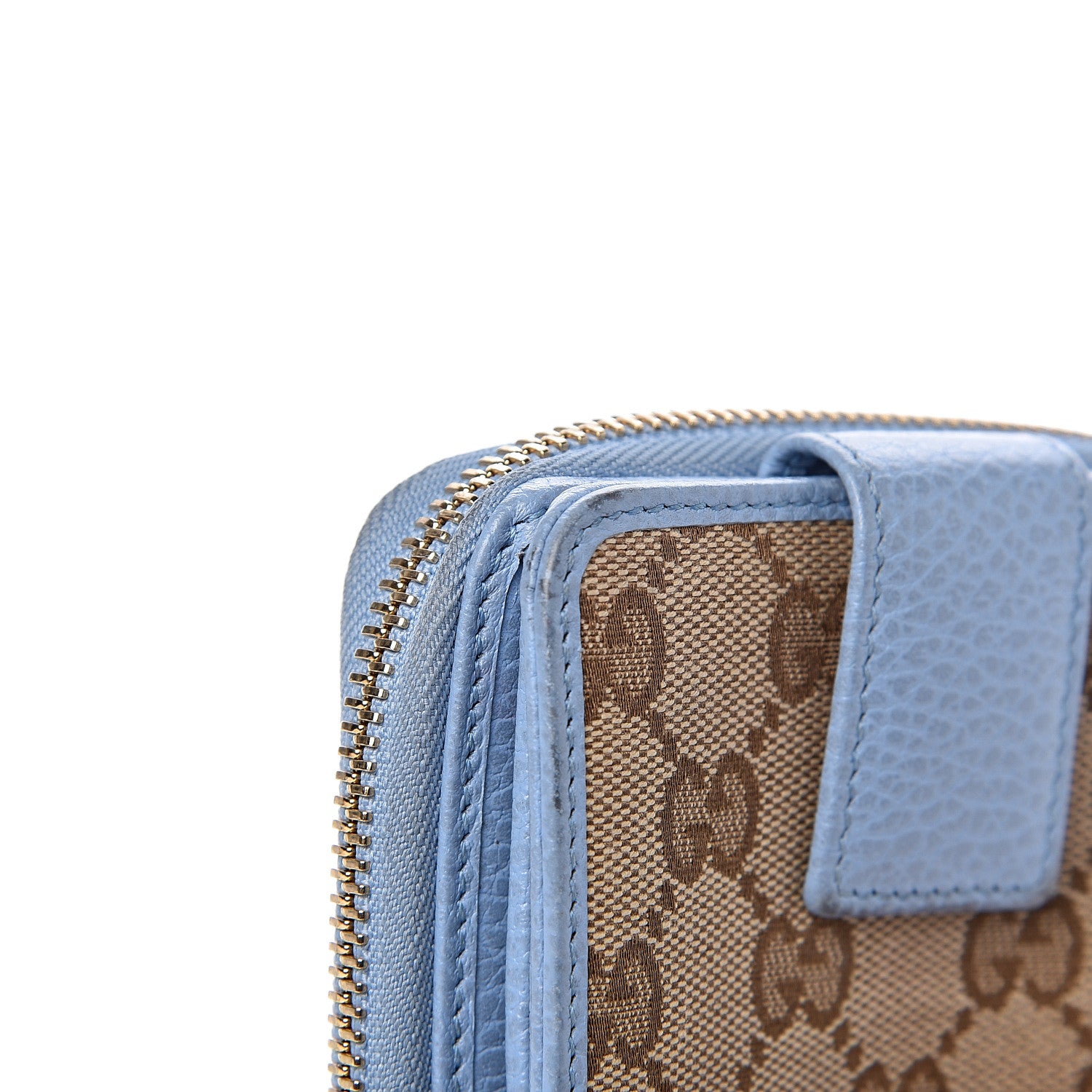 Gucci Monogram Dollar Calfskin Zip Around French Flap Wallet Beige Ebony Mineral Blue 15 of 19