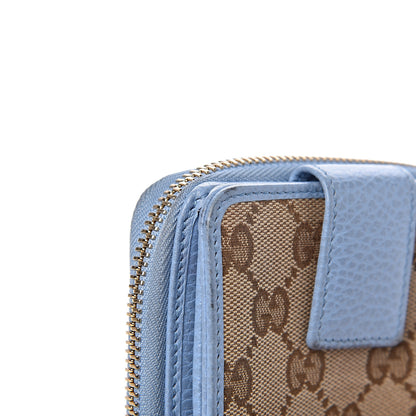 Gucci Monogram Dollar Calfskin Zip Around French Flap Wallet Beige Ebony Mineral Blue 15 of 19