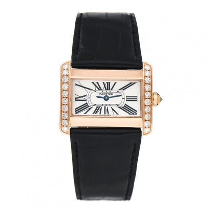 Cartier 18K Pink Gold Alligator Diamond 32mm Tank Divan Quartz Watch 1 of 5