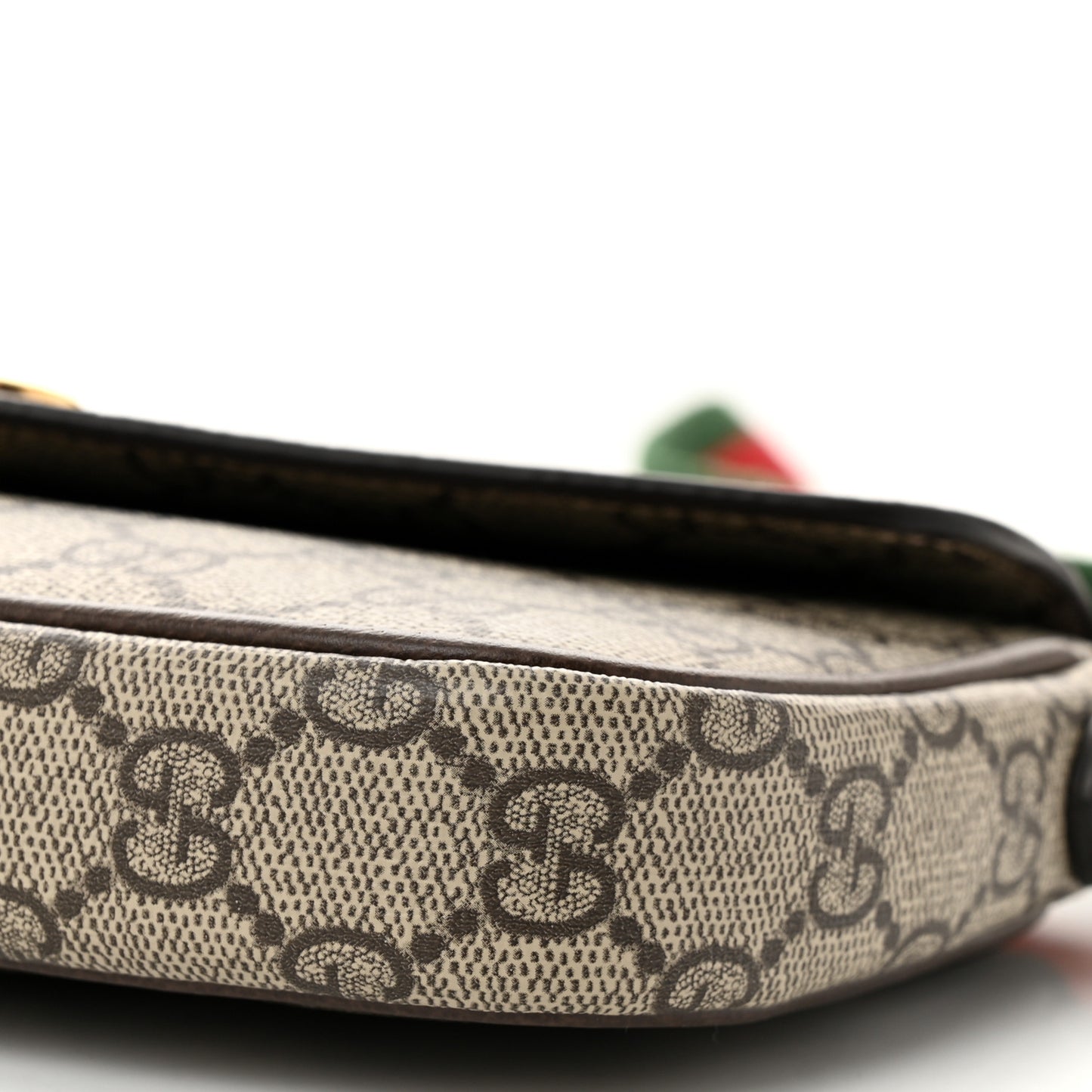 GG Supreme Monogram Textured Dollar Calfskin Web Mini Ophidia Envelope Shoulder Bag Beige Ebony