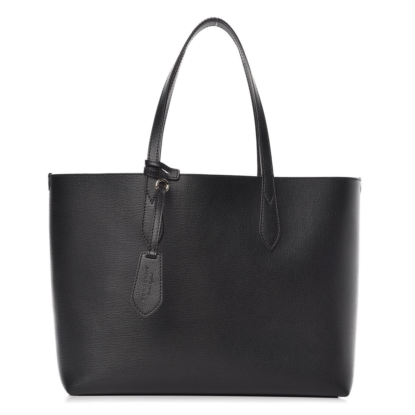 Grainy Calfskin Haymarket Check Medium Reversible Tote Black