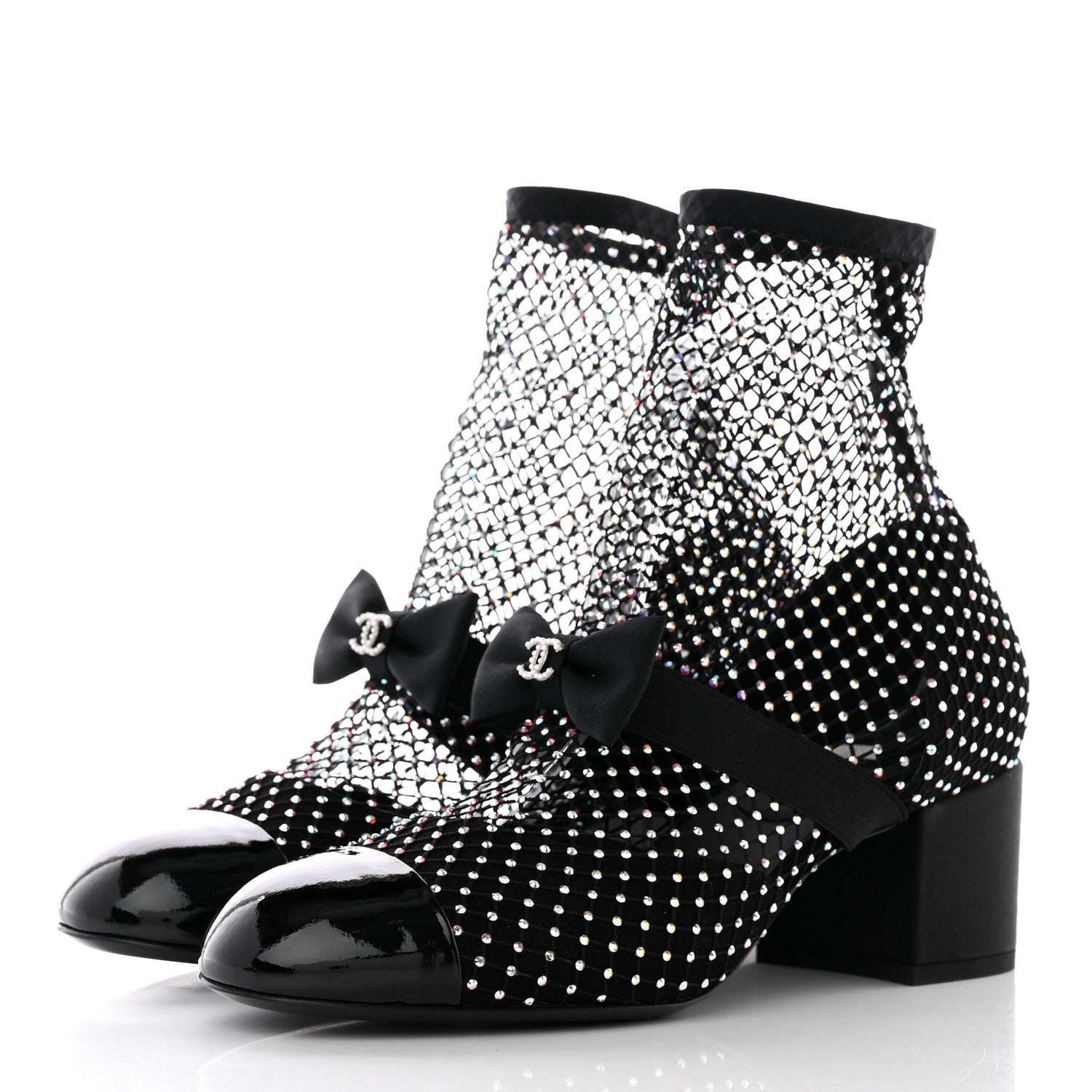 Chanel Resille Strass Kid Suede Patent Mary Jane Short Boots 39.5 Black 3 of 11