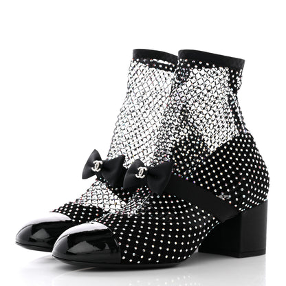 Chanel Resille Strass Kid Suede Patent Mary Jane Short Boots 39.5 Black 3 of 11