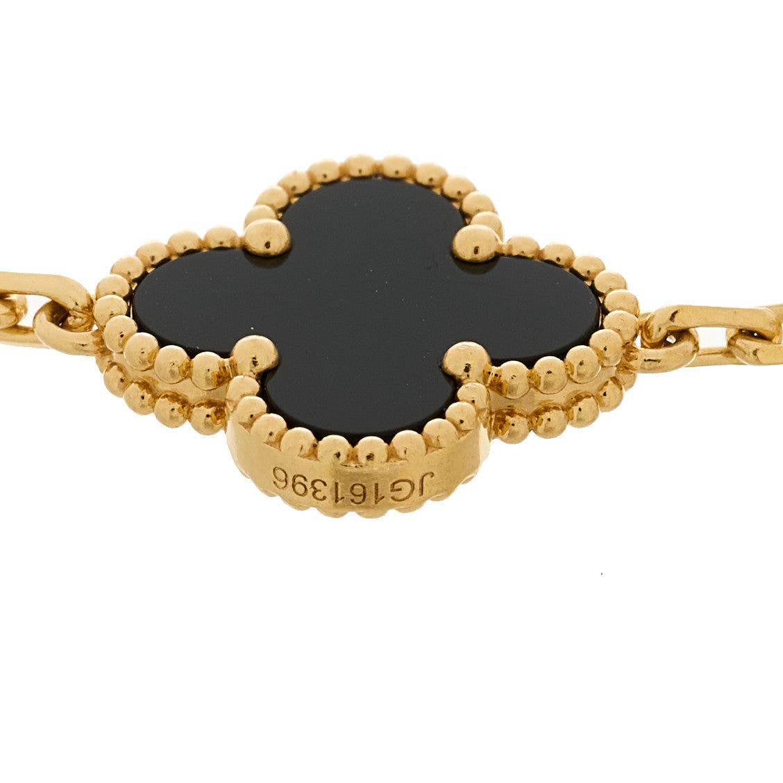 18K Yellow Gold Black Onyx 5 Motifs Vintage Alhambra Bracelet