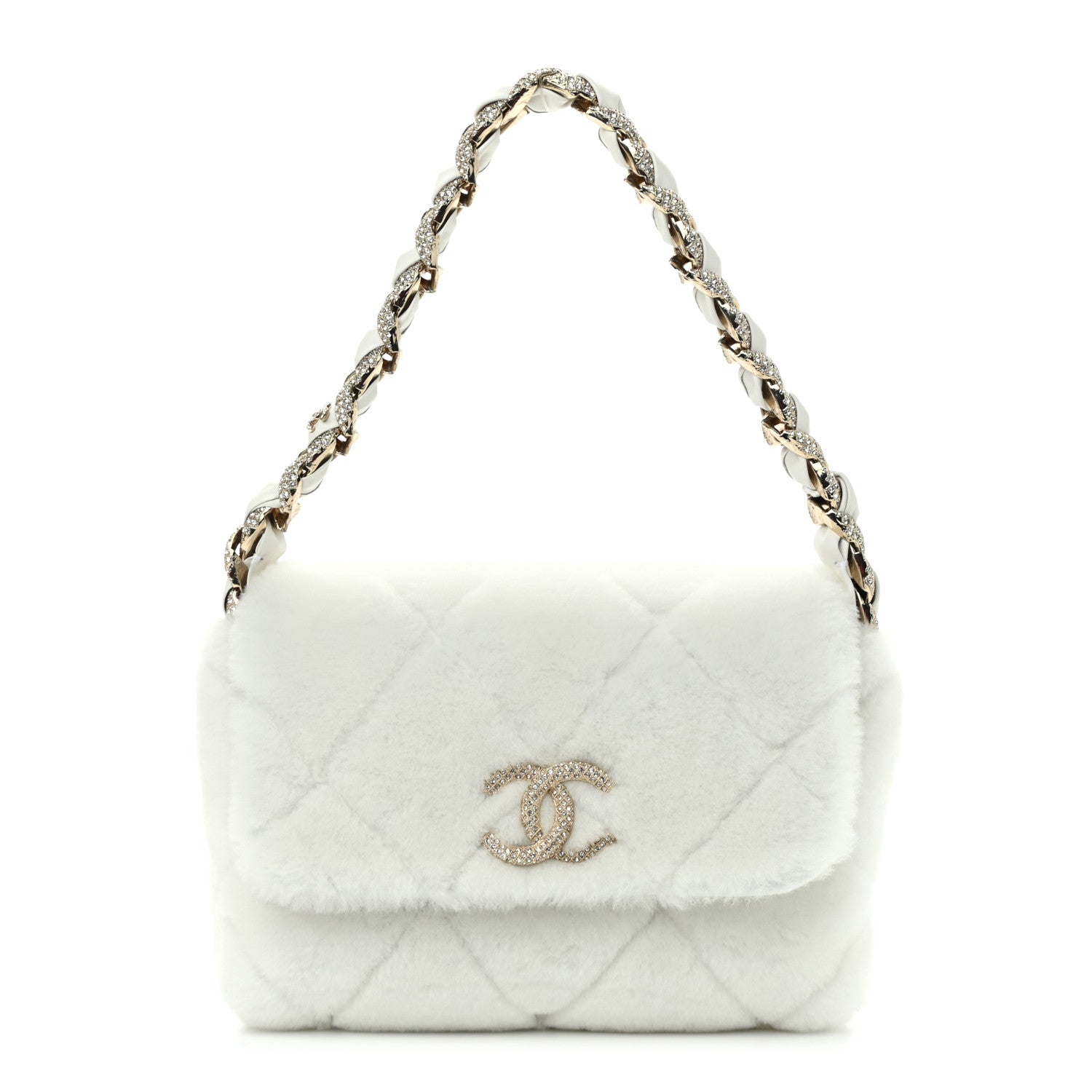 Chanel Shearling Lambskin Crystal Strass Flap White 1 of 11