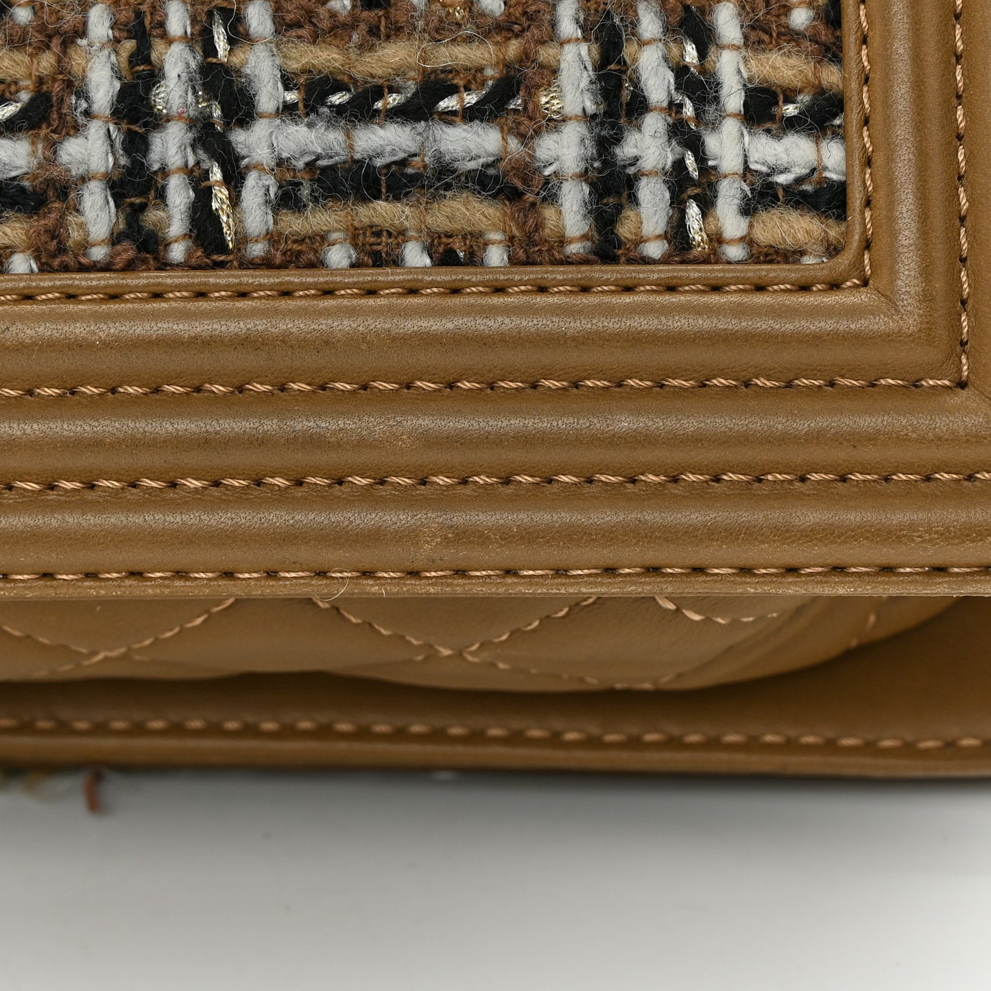 Calfskin Tweed Enchained Medium Boy Flap Brown