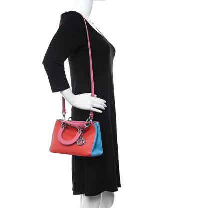 Christian Dior Calfskin Tri-Color Mini Diorissimo Tote Red Pink Blue 2 of 8