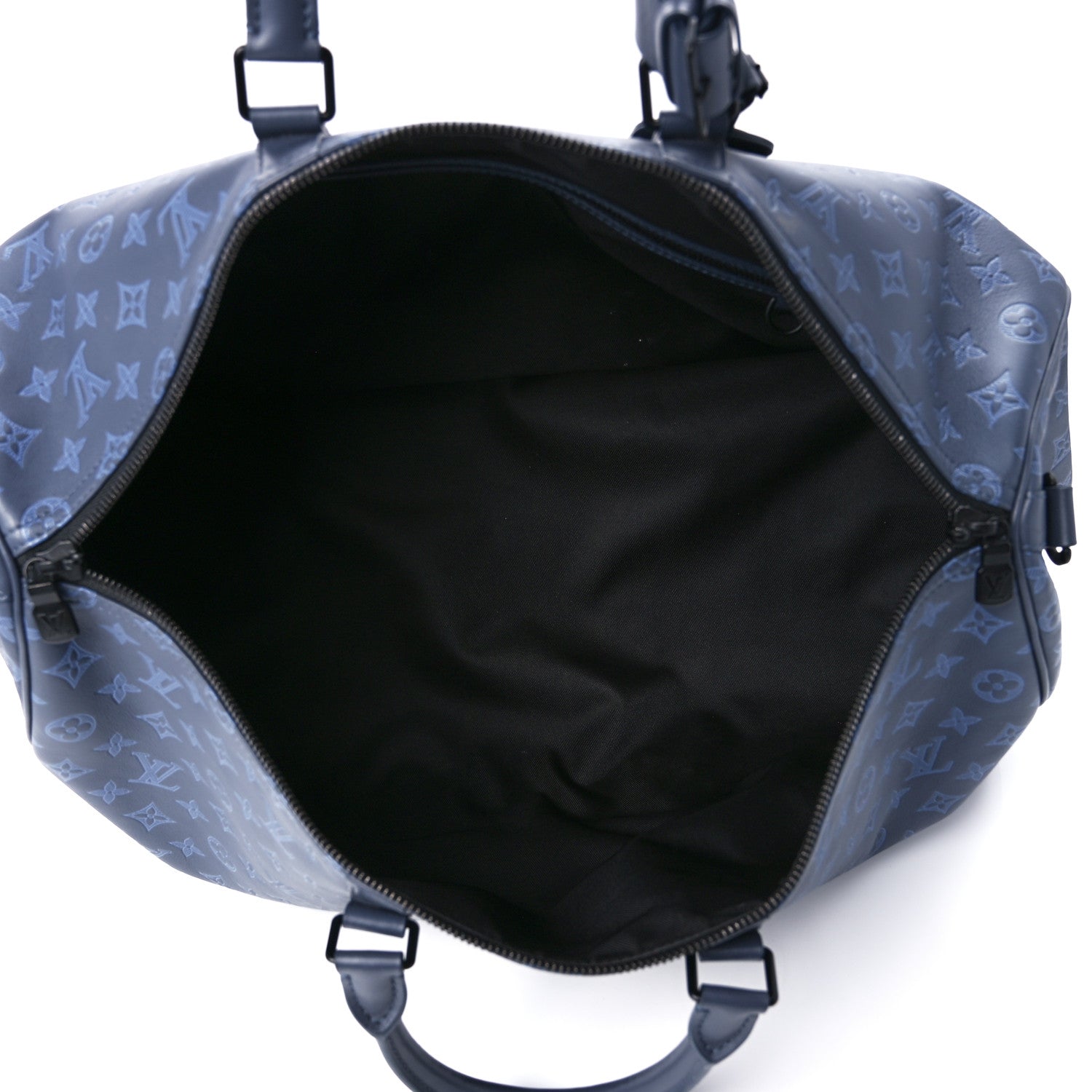 Louis Vuitton Calfskin Monogram Shadow Keepall Bandouliere 50 Navy 5 of 14