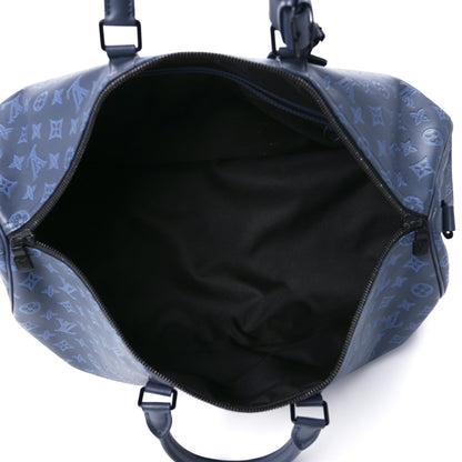 Louis Vuitton Calfskin Monogram Shadow Keepall Bandouliere 50 Navy 5 of 14