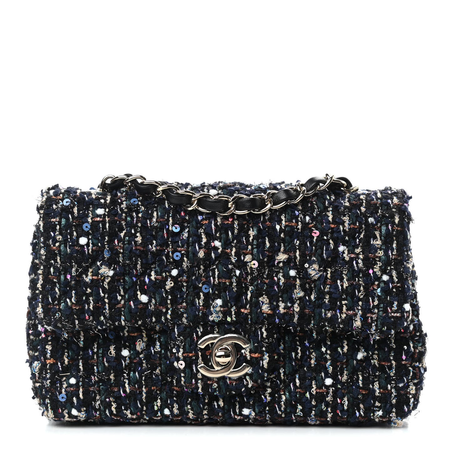 Glittered Tweed Quilted Mini Rectangular Flap Navy Blue Mulitcolor