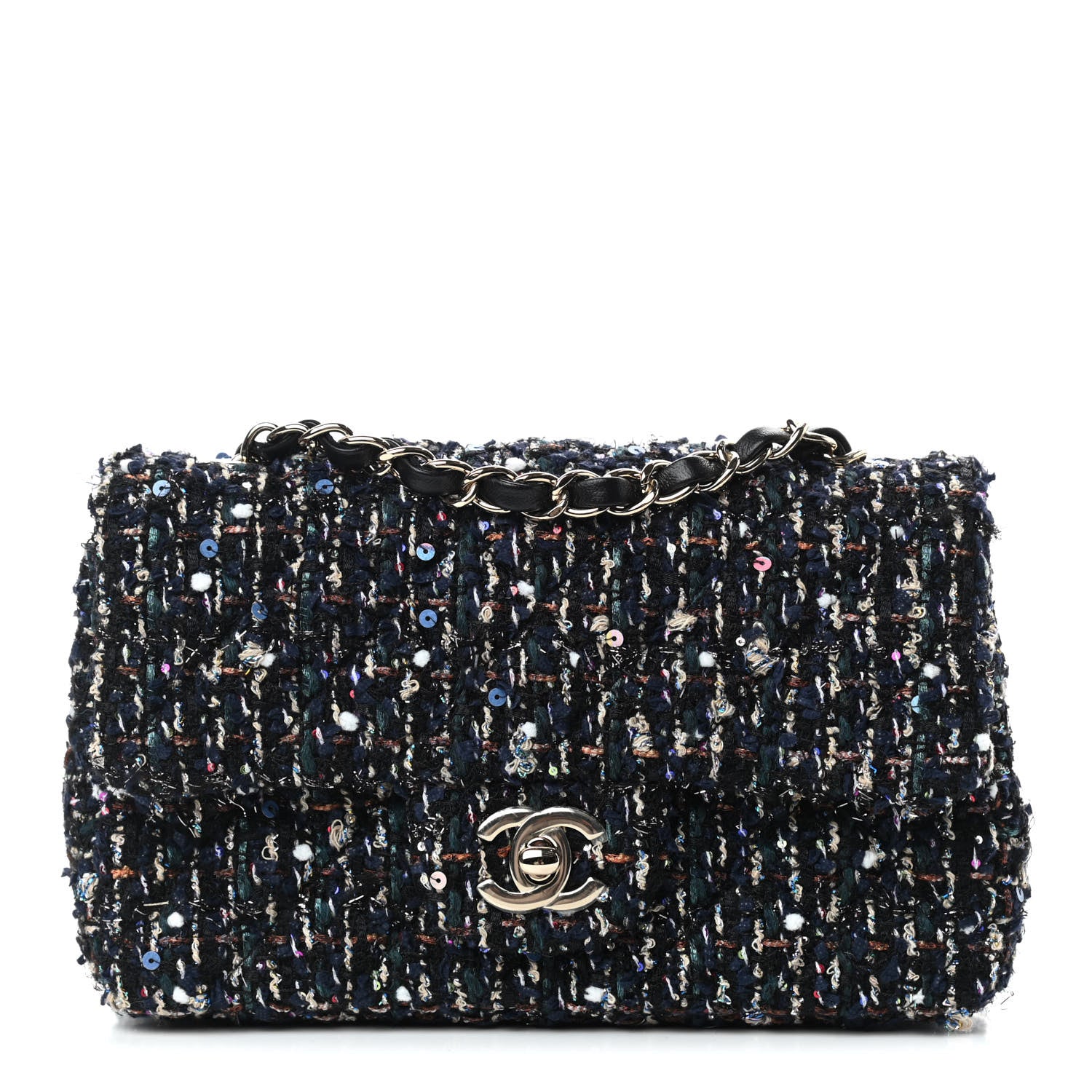 Chanel Glittered Tweed Quilted Mini Rectangular Flap Navy Blue Mulitcolor 1 of 11