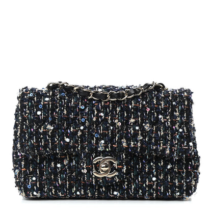Chanel Glittered Tweed Quilted Mini Rectangular Flap Navy Blue Mulitcolor 1 of 11