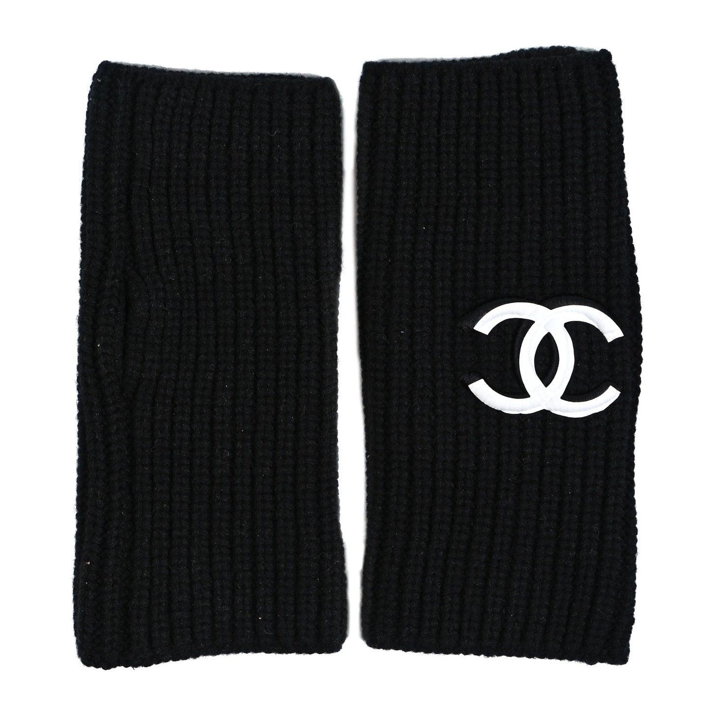 Wool Cashmere Knit Fingerless Gloves Black White