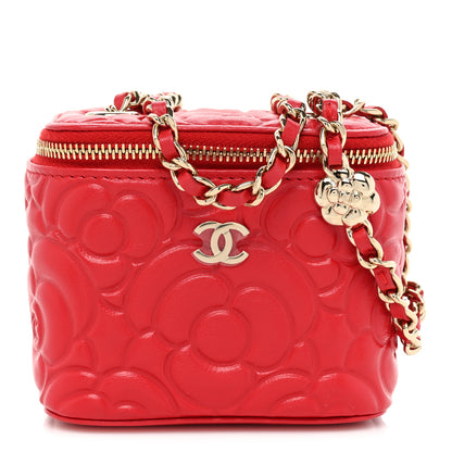 Chanel Lambskin Camellia Embossed Mini Vanity Case With Chain Red 1 of 11
