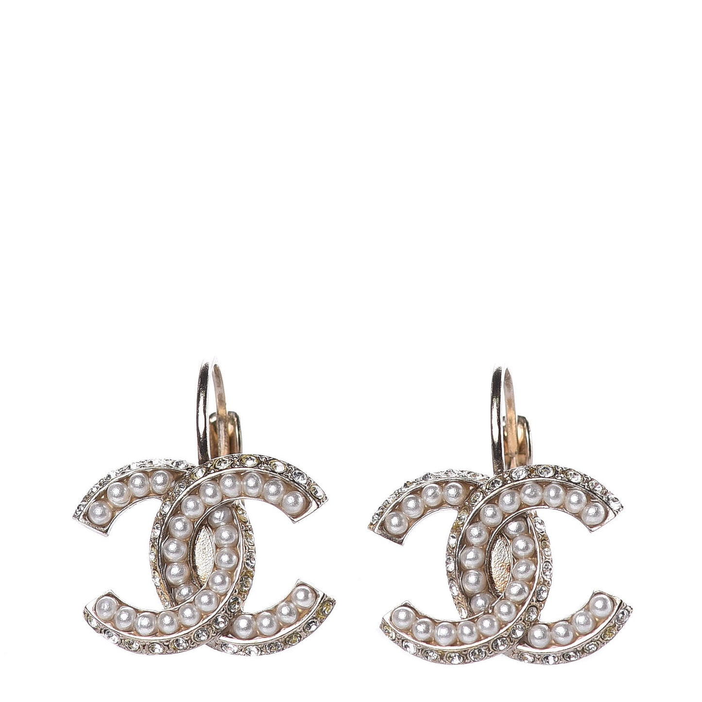 Crystal Pearl CC Dangle Earrings Gold
