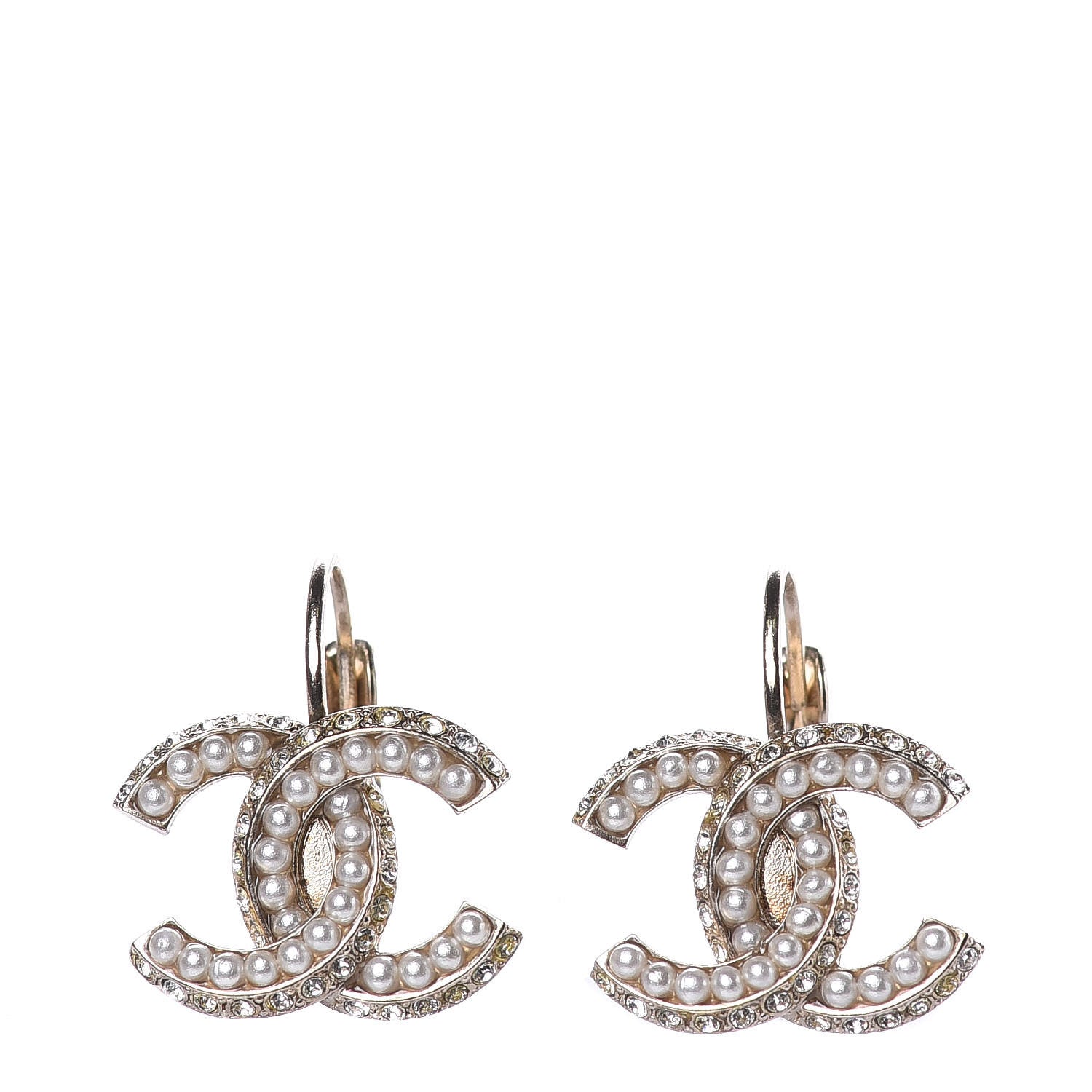 Chanel Crystal Pearl CC Dangle Earrings Gold 1 of 6