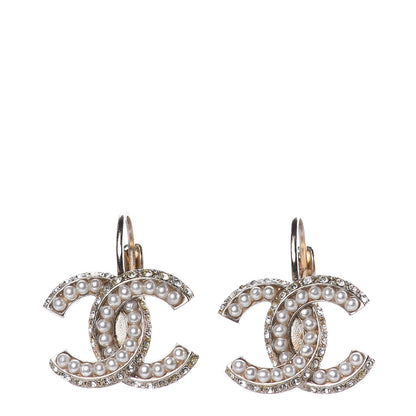 Chanel Crystal Pearl CC Dangle Earrings Gold 1 of 6