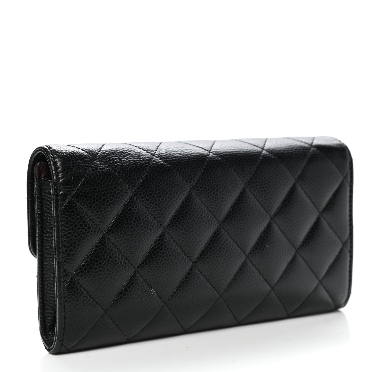 Caviar Quilted Large Gusset Flap Wallet Black