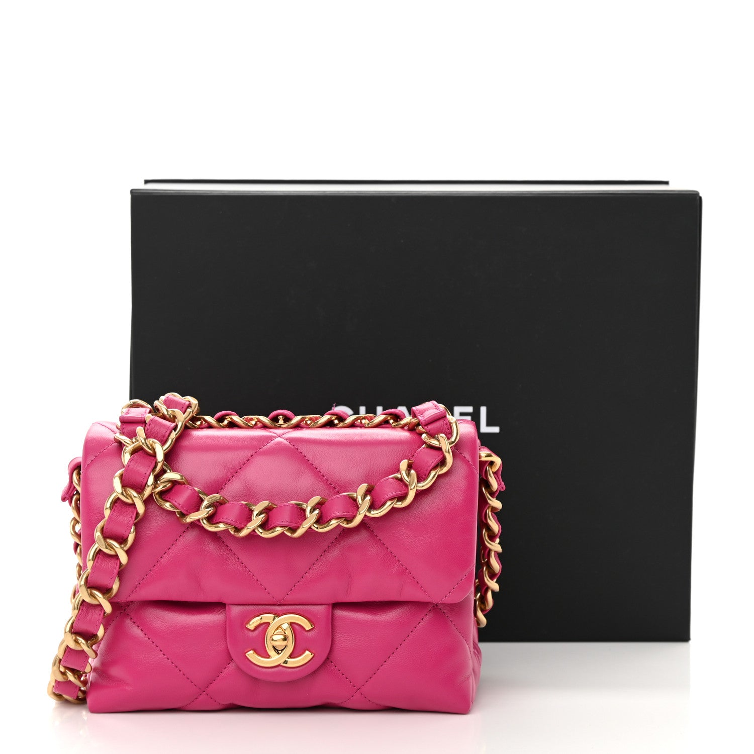 Chanel Lambskin Quilted Small Chain Top Handle Flap Fuchsia 16 of 16