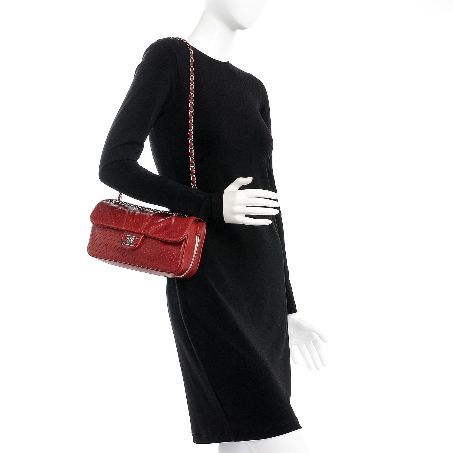 Chanel Lambskin Perforated Medium Baseball Spirit Flap Red 2 of 9