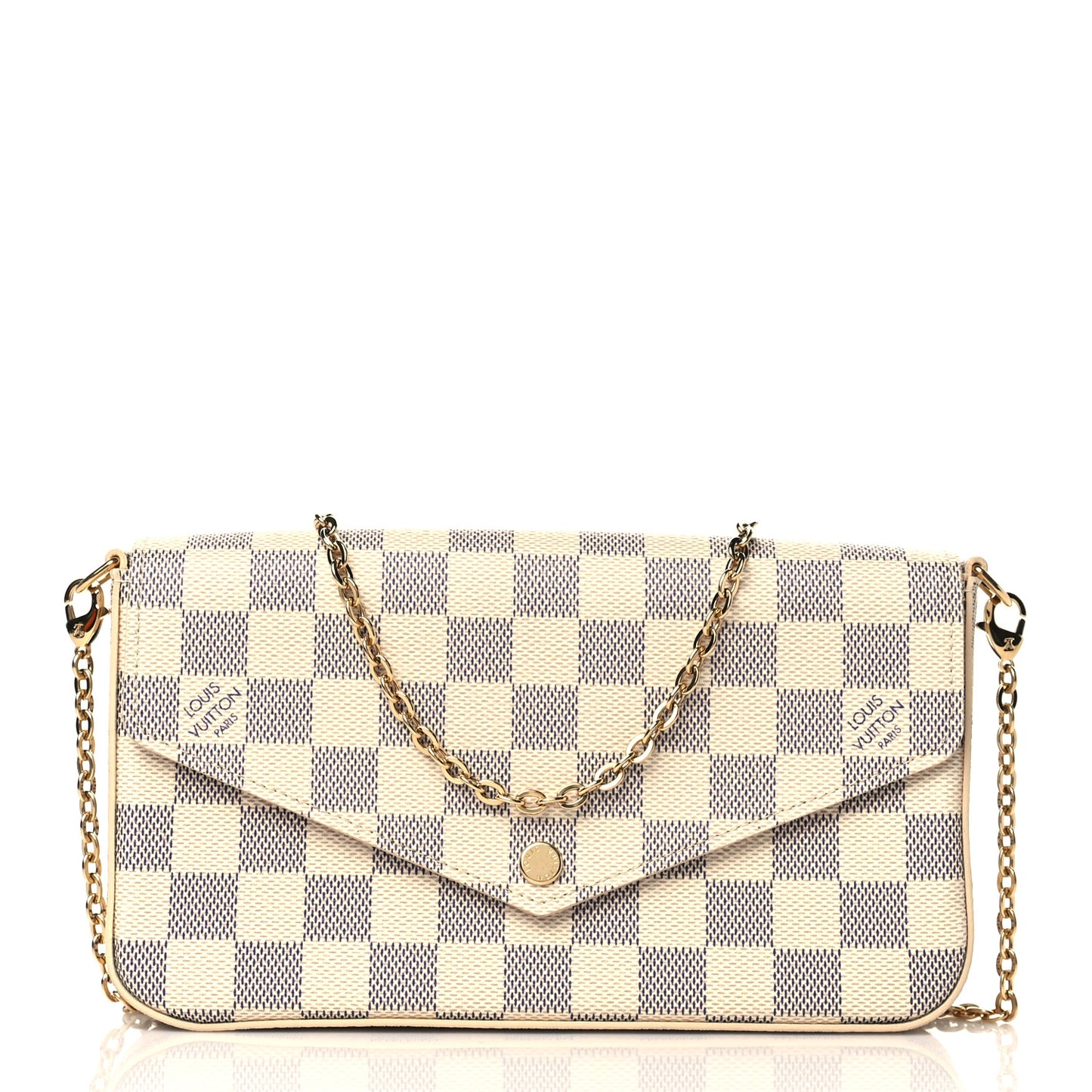 Damier Azur Pochette Felicie Chain Wallet Rose Ballerine