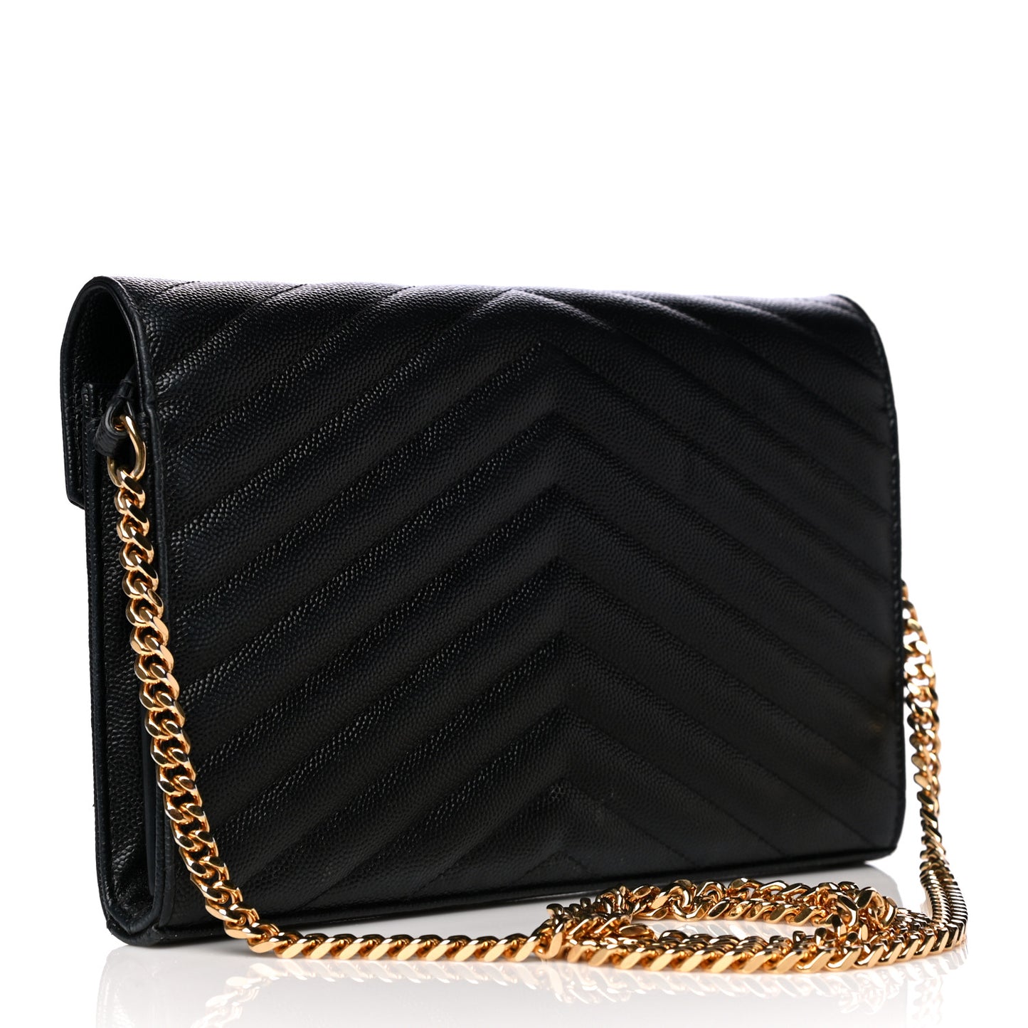 Grain De Poudre Matelasse Chevron Monogram Chain Wallet Black