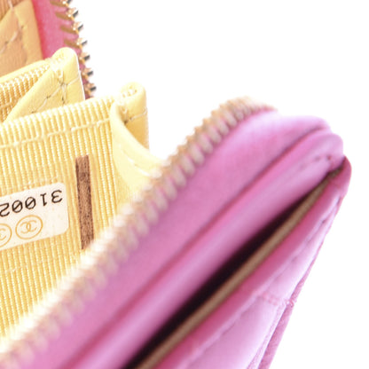 Chanel Lambskin Quilted Zip Around Coin Purse Wallet Pink Yellow 7 of 8