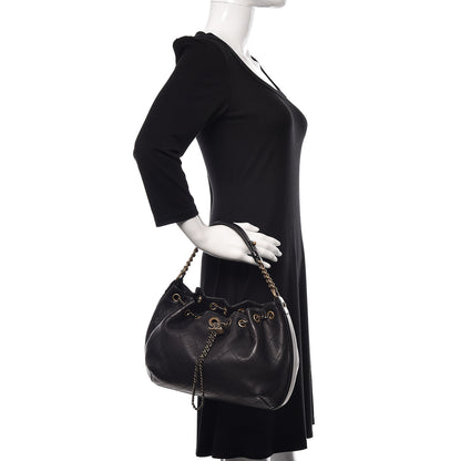 Chanel Calfskin Stitched Medium Drawstring CC Bag Black 3 of 13