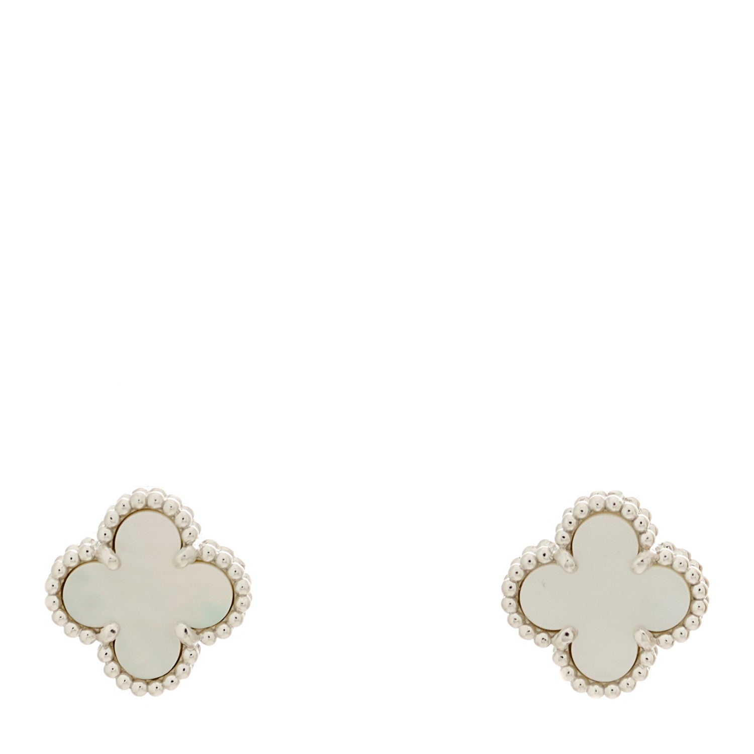 Van Cleef & Arpels 18K White Gold Mother of Pearl Sweet Alhambra Earrings 1 of 5