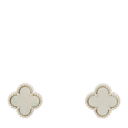 Van Cleef & Arpels 18K White Gold Mother of Pearl Sweet Alhambra Earrings 1 of 5