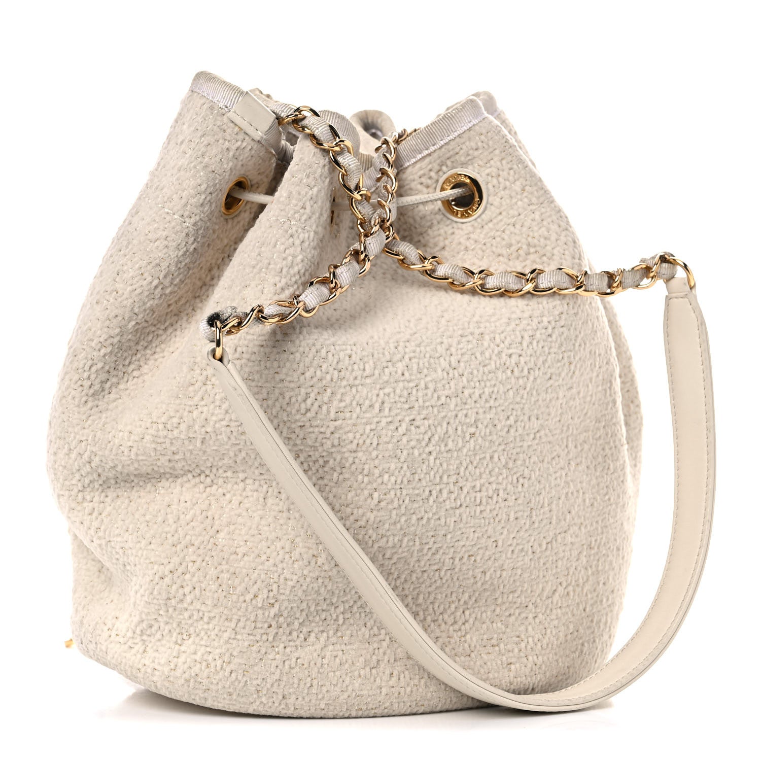 Chanel Lurex Boucle Deauville Drawstring Bag Ivory 2 of 12