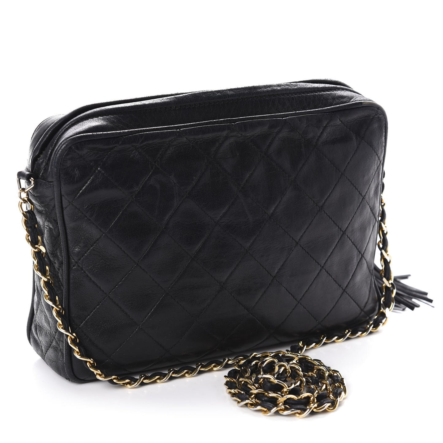 Lambskin Quilted CC Tassel Camera Case Black