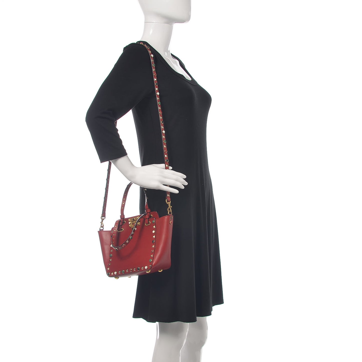 Vitello Mini Rockstud Rolling Tote Rosso Valentino