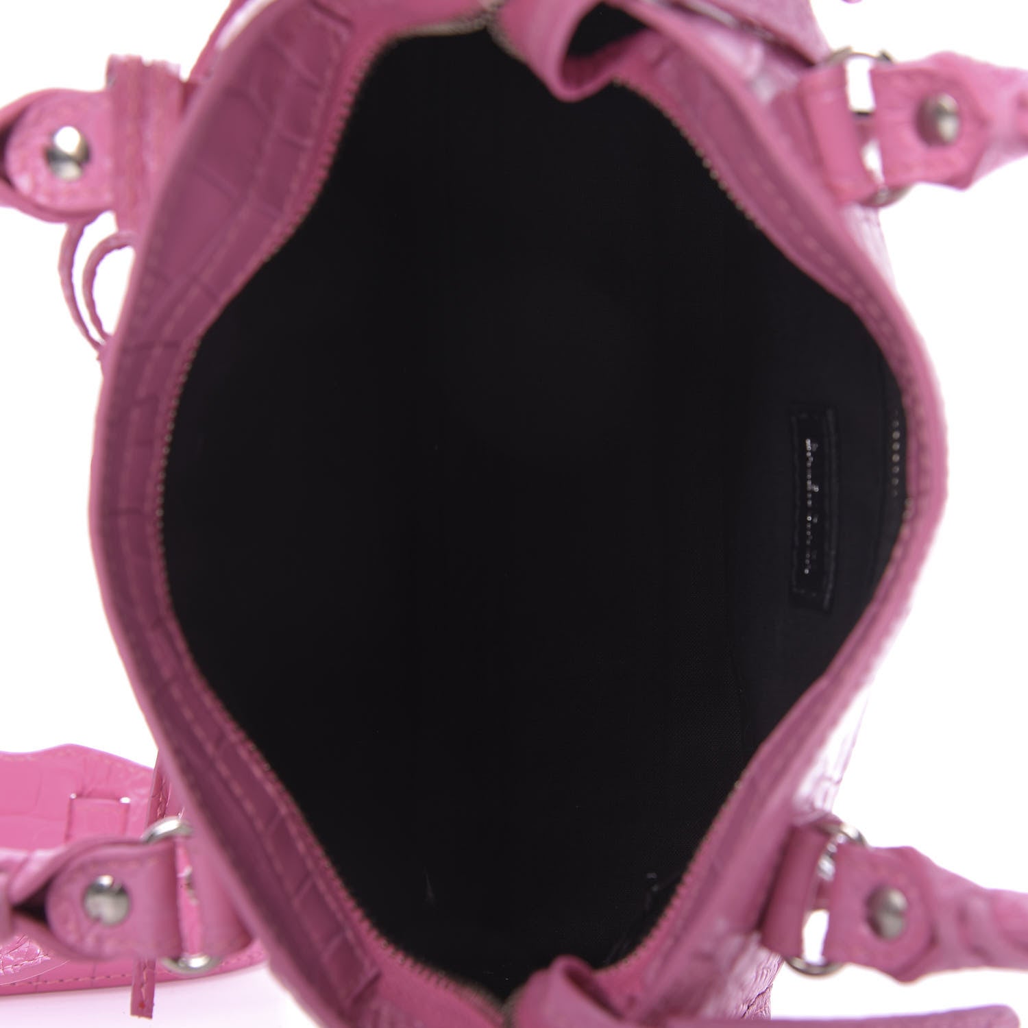Balenciaga Shiny Supple Calfskin Crocodile Embossed Classic Silver Hardware Mini City Baby Pink 5 of 9