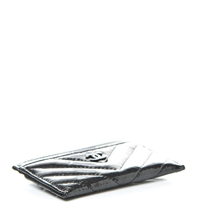 Chanel Patent Metallic Crumpled Calfskin Chevron Quilted Card Holder Black 4 of 9