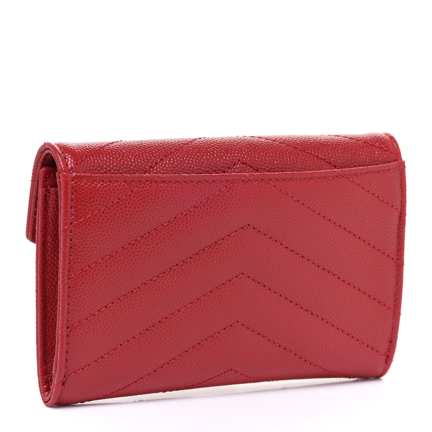 Grain De Poudre Matelasse Chevron Small Monogram Envelope Wallet Rouge Eros