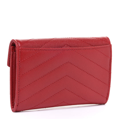 Saint Laurent Grain De Poudre Matelasse Chevron Small Monogram Envelope Wallet Rouge Eros 2 of 6
