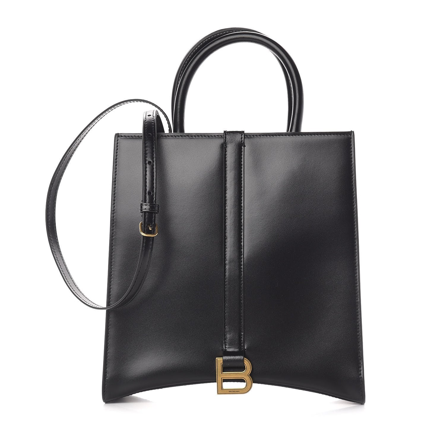 Shiny Box Calfskin Hourglass Tote Black