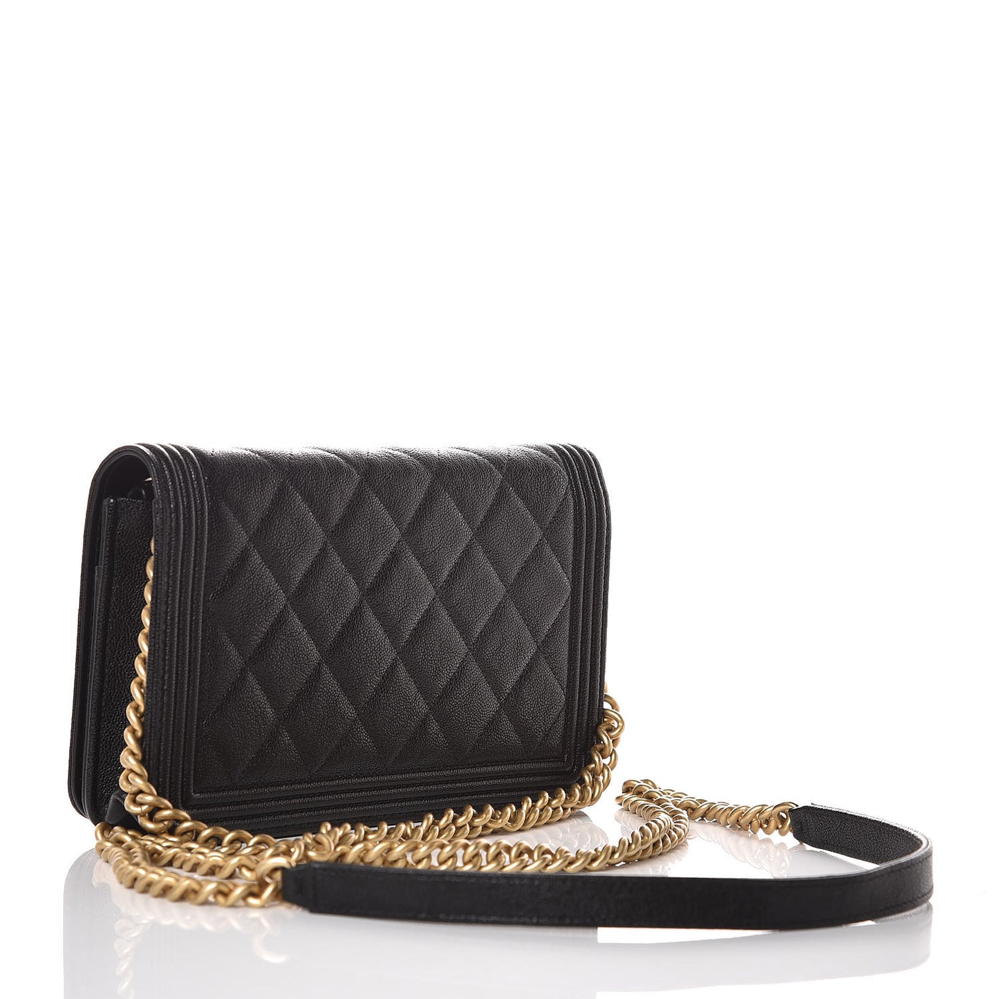 Caviar Quilted Boy Wallet On Chain WOC Black