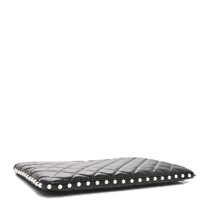 Chanel Calfskin Quilted Pearl Medium Cosmetic Case Black 4 of 9