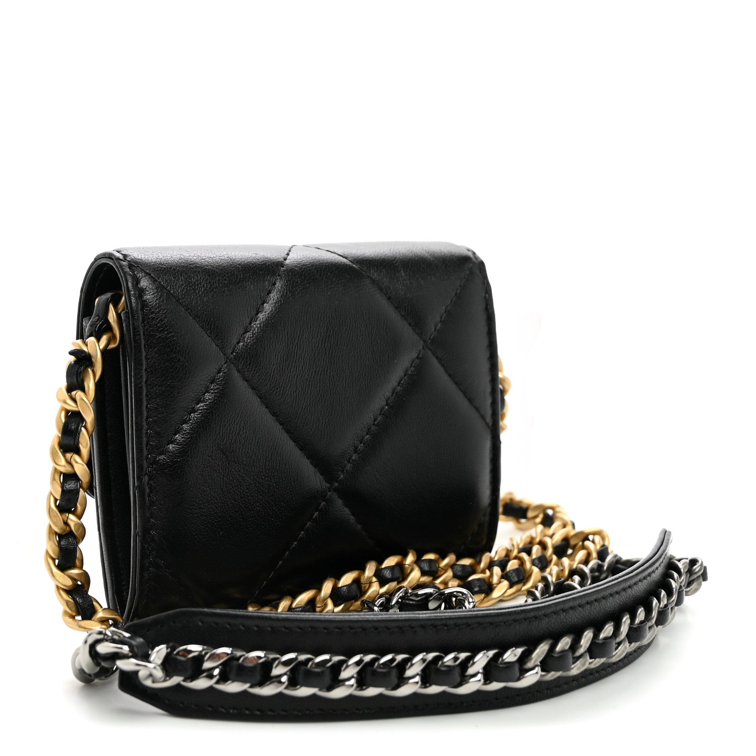 Chanel Lambskin Quilted Chanel 19 Flap Coin Purse With Chain Black 3 of 10