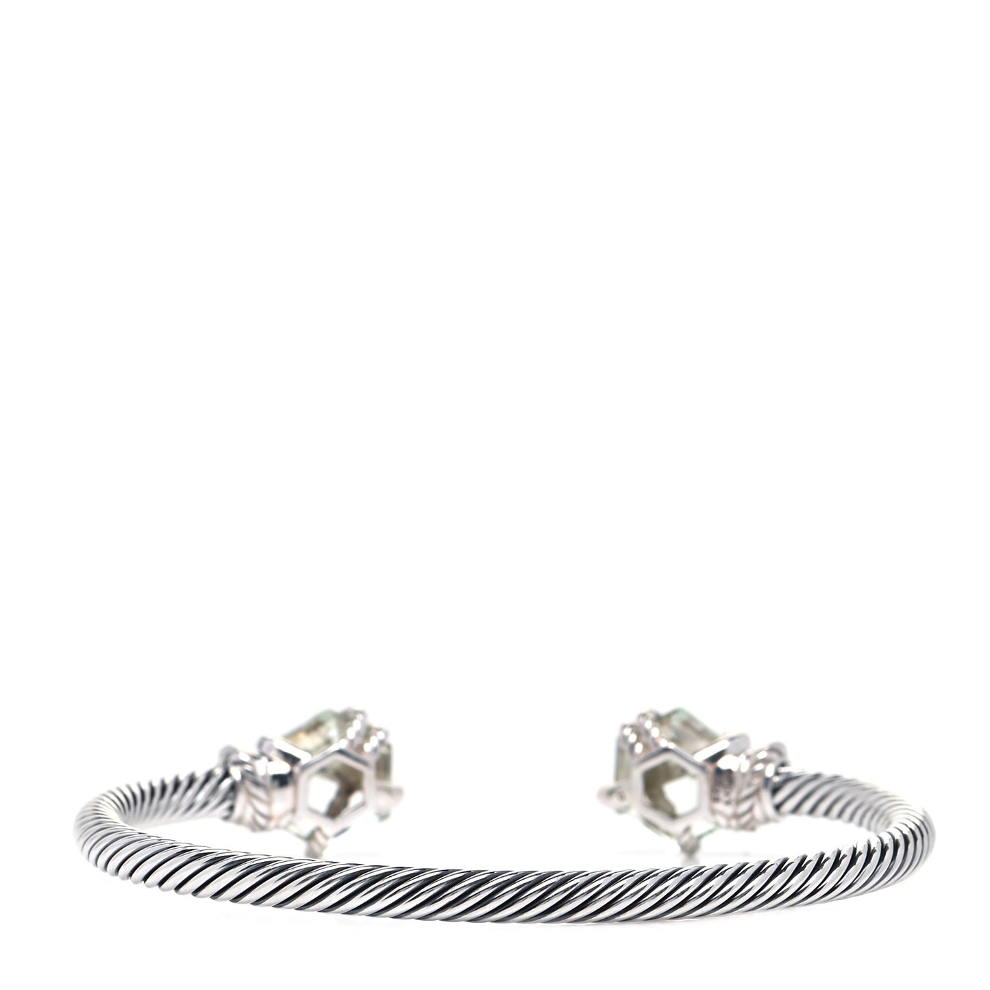 Sterling Silver Pave Diamond Prasiolite 4mm Cable Wrap Bracelet