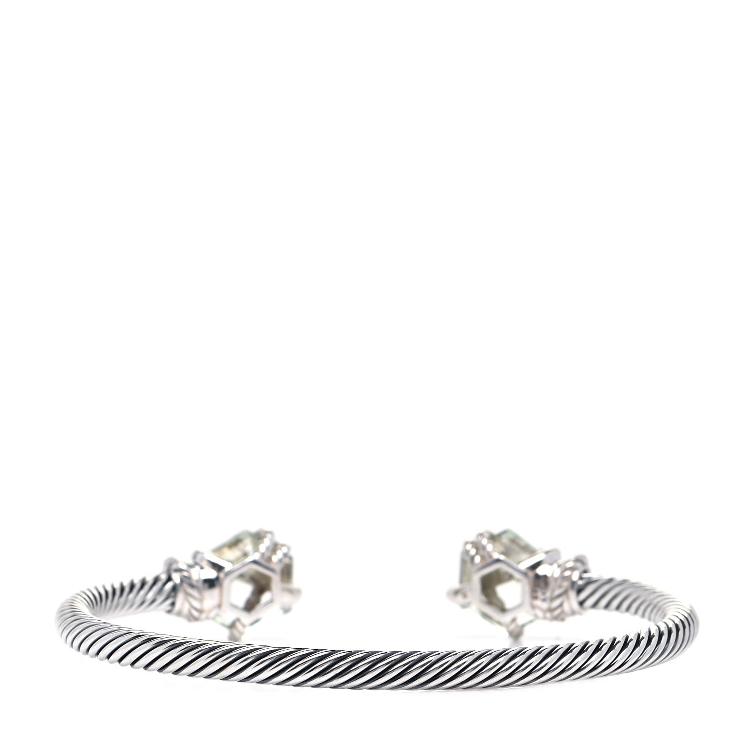 David Yurman Sterling Silver Pave Diamond Prasiolite 4mm Cable Wrap Bracelet 5 of 8