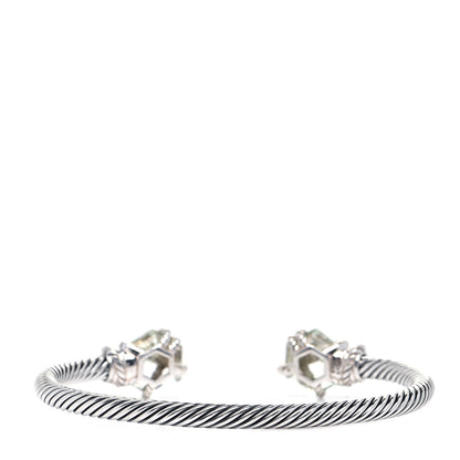 David Yurman Sterling Silver Pave Diamond Prasiolite 4mm Cable Wrap Bracelet 5 of 8