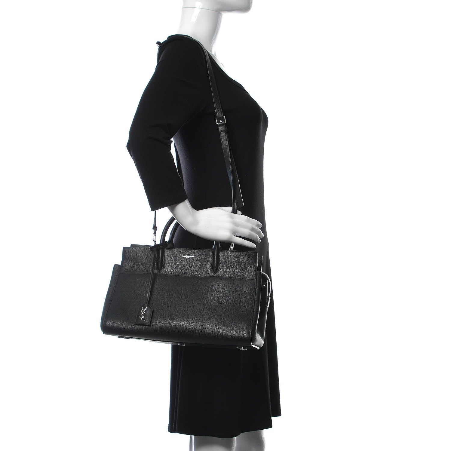 Saint Laurent Grained Calfskin Small Cabas Rive Gauche Black 2 of 11