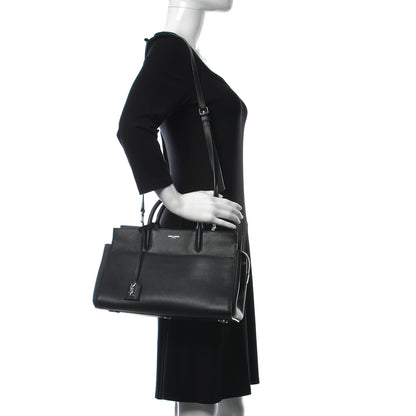 Saint Laurent Grained Calfskin Small Cabas Rive Gauche Black 2 of 11